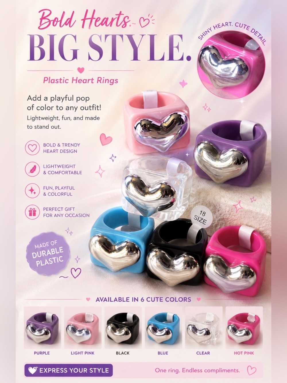 Heart Ring in Various Colors - Choose One